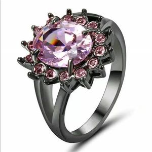 Black Rhodium Plated Pink Topaz Rhinestone Size 9